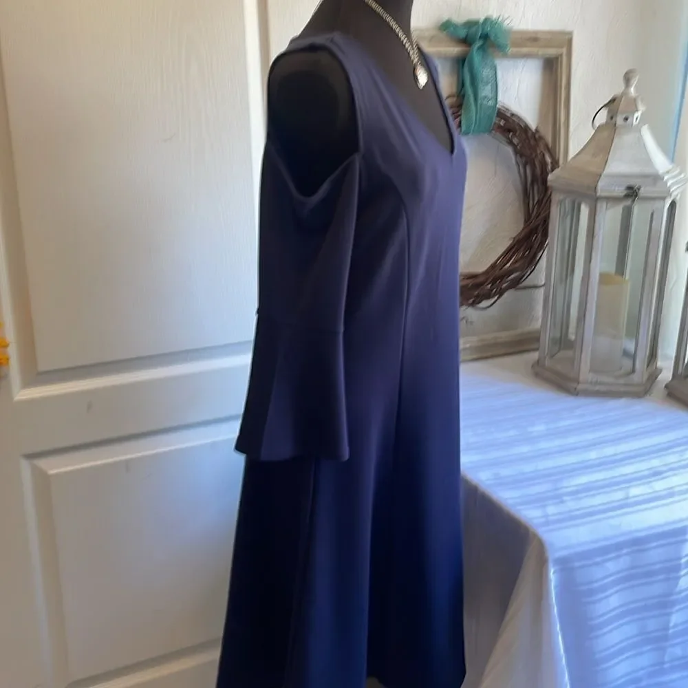 ISAAC MIZRAHI Navy Blue Mid Sleeve Cold Shoulder Dress - M - Great Condition